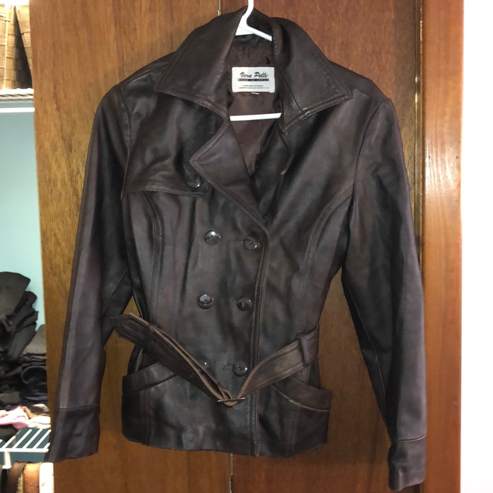 🧥 Vera Pelle Italian Leather Jacket | Brown | Size M